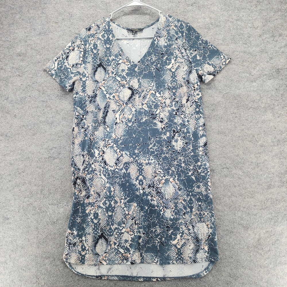 Christian Siriano Dress Womens Medium V Neck Short Sleeve Blue Snakeskin
